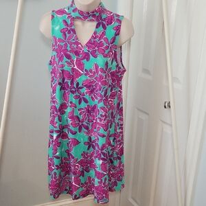 Aryeh Mint Green and Purple Floral   Keyhole Halter Dress sz Small